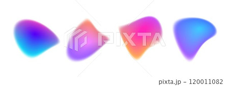 Bright colorful gradient blob set. Liquid blur gradation background collection. Iridescent blurry irregular shape pack for poster, banner, leaflet, brochure. Vector neon fading uneven aura bundle 120011082