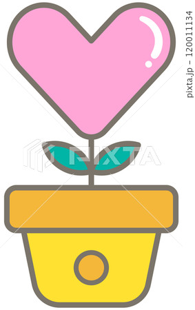 Cute Hand Drawn pink heart plant in a pot 120011134