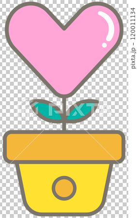 Cute Hand Drawn pink heart plant in a pot 120011134