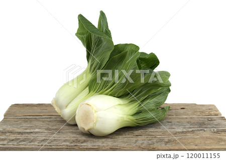 Fresh Green Bok Choy on Rustic Wooden Surface 120011155