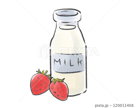 新鮮なイチゴと牛乳瓶のイラスト 新鮮なイチゴと牛乳瓶のイラスト 120011408