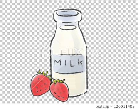 新鮮なイチゴと牛乳瓶のイラスト 新鮮なイチゴと牛乳瓶のイラスト 120011408