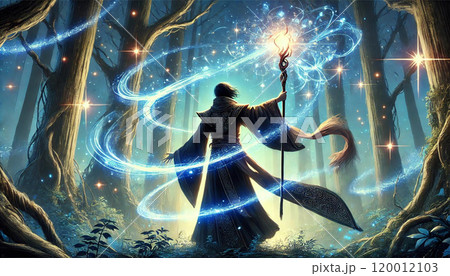 神秘の森で魔法を放つ魔法使い 120012103
