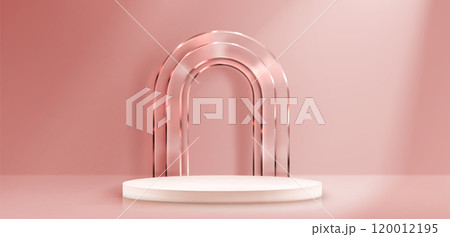 Pink display platform with luxury glass arches 120012195