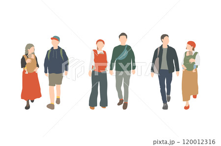 赤ちゃんを連れたおしゃれな3人家族 120012316