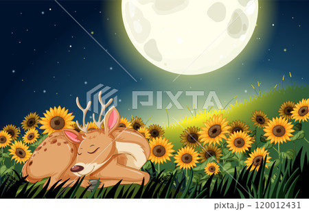 Deer Resting Under a Full Moon Deer Resting Under a Full Moon 120012431