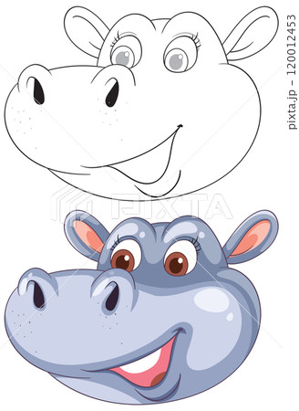 Happy Hippo Cartoon Illustration Happy Hippo Cartoon Illustration 120012453