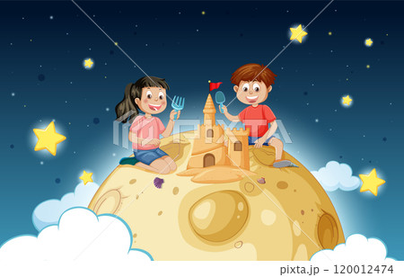 Children Building Sandcastle on the Moon Children Building Sandcastle on the Moon 120012474