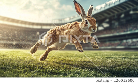 Speedy jackrabbit in motion, isolated against a clean background, capturing the essence of fast movement and agility. Conceptual image of a hare running or jumping Speedy jackrabbit in motion, isolated against a clean background, capturing the essence of fast movement and agility. Conceptual image of a hare running or jumping 120012606