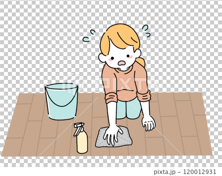 床を拭き掃除する女性 120012931