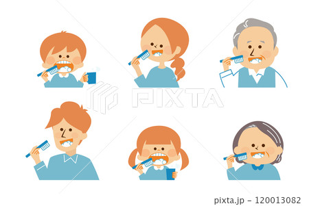 歯みがき　口臭ケア　三世帯家族のかわいいイラスト 120013082