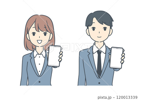 スマートフォンを前に突き出して見せるビジネスパーソンたち スマートフォンを前に突き出して見せるビジネスパーソンたち 120013339