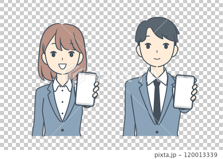スマートフォンを前に突き出して見せるビジネスパーソンたち スマートフォンを前に突き出して見せるビジネスパーソンたち 120013339