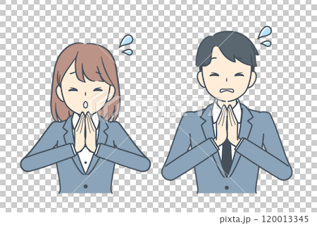 Apologizing businessman and businesswoman 120013345