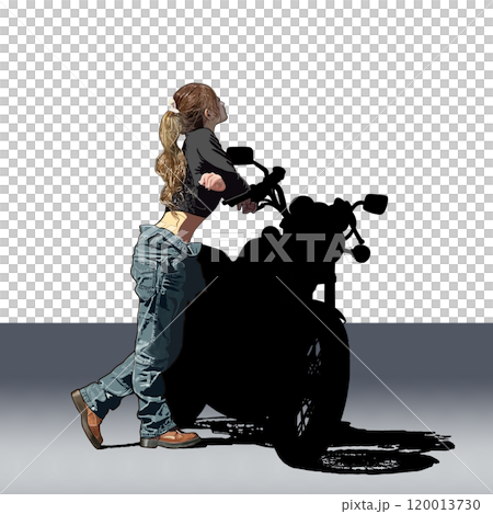 黒背景に置いてあるバイクに乗った女性 120013730