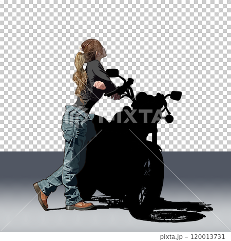 黒背景に置いてあるバイクに乗った女性 120013731