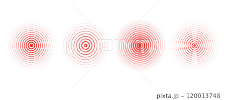 Concentric ripple circles set. Seismic Earthquake alert radar. Radial signal, sonar wave, soundwave rings. touch effect or pulse 120013748