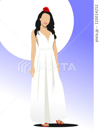 Beautiful young woman wearing white dress and red flower posing Beautiful young woman wearing white dress and red flower posing 120014252