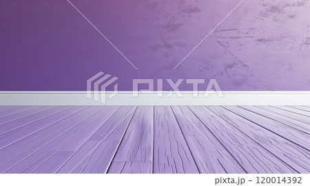 A room with a purple wall and a wooden floor. The room is empty and has a very simple design. 120014392