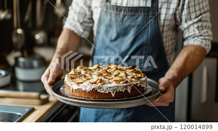 手作りのケーキを持つ男性 手作りのケーキを持つ男性 120014899