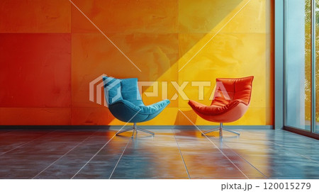 modern chairs in the foreground and a wall in the background modern chairs in the foreground and a wall in the background 120015279