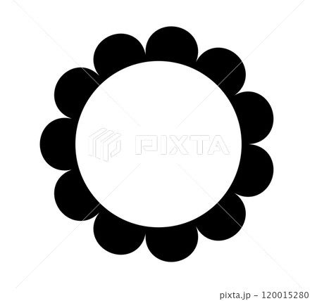 Scalloped edge circle frame. Simple round scalloped border. Fabric lace pattern frame. Repeat cute vintage frill ornament. Texture ribbon. Vector illustration isolated on white background. 120015280