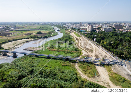 Aerial view of a heritage Steel Bridge at Huwei township, Yunlin county, Taiwan Aerial view of a heritage Steel Bridge at Huwei township, Yunlin county, Taiwan 120015342