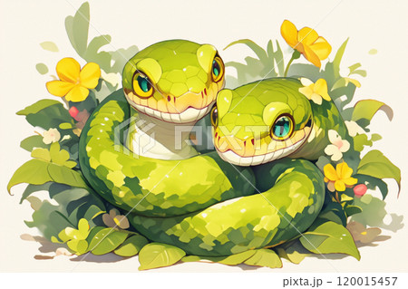 草むらにいるつがいの蛇 草むらにいるつがいの蛇 120015457