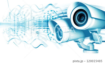 A row of security cameras are lined up in a row 120015485