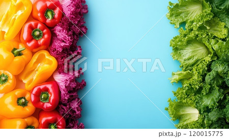 A colorful array of vegetables including peppers, lettuce, and broccoli 120015775