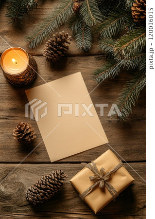 Christmas Scene with Gift, Envelope, and Candlelight 120016015