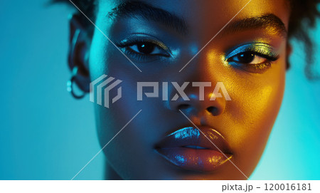 Aquamarine eyeshadow beauty concept for modern fashion photography 120016181