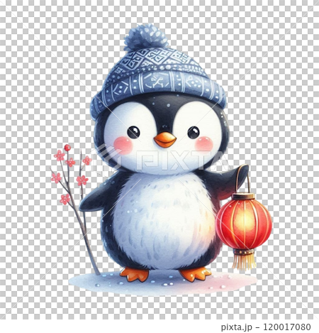 Cute animals holding Chinese lanterns  120017080