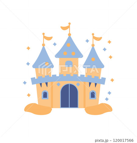 Castle Palace Kingdom Royal Fort Historic Heritage Building Architecture with Flag 120017566