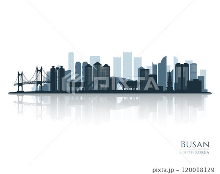 Busan skyline silhouette with reflection. 120018129