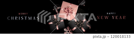 Elegant black Christmas banner with rose gold gifts Elegant black Christmas banner with rose gold gifts 120018133