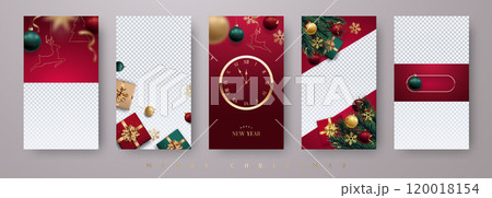 Set of 5 vertical banners with ornaments and clock for holidays 120018154