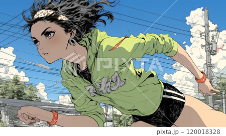 全力疾走している若い女性