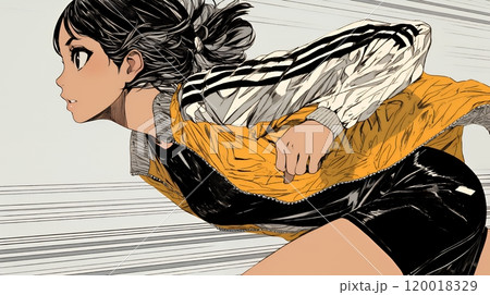 全力疾走している若い女性