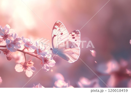 Butterfly on a Flower with Soft Background 120018459