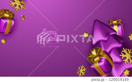 Merry christmas greeting card vector poster. Christmas elegant invitation template with xmas balls, xmas tree and snowflakes. Vector illustration holiday season greeting Merry christmas greeting card vector poster. Christmas elegant invitation template with xmas balls, xmas tree and snowflakes. Vector illustration holiday season greeting 120019189