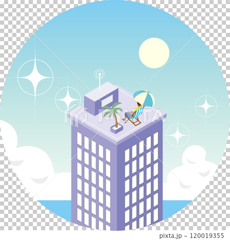 Vacation on the rooftop of a building/Sea and sky 120019355