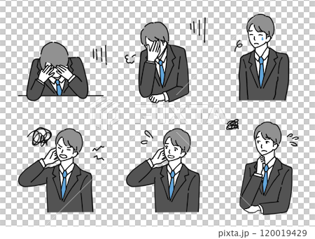 穿西裝的男人的負面情緒表達插畫集 120019429