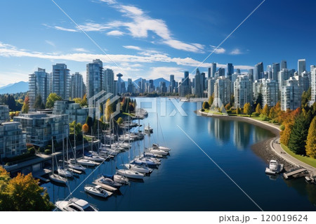 Embankment of a large metropolis with moorings for yachts and boats. 120019624