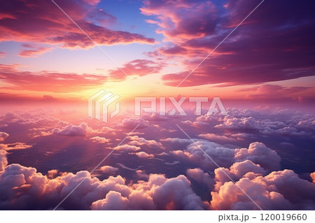 Top view of sunset sky with clouds. 120019660