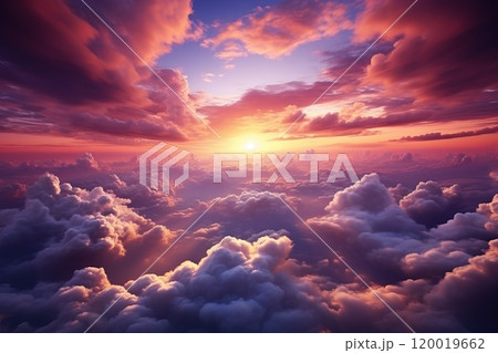 Top view of sunset sky with clouds. 120019662