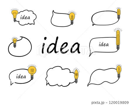 A set of conversational bubbles with wishes and a light bulb. Hand-drawn elements of a good idea and a successful A set of conversational bubbles with wishes and a light bulb. Hand-drawn elements of a good idea and a successful 120019809