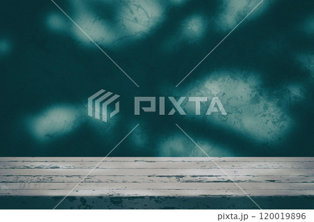 Wood Table with Scary Tree Shadow on Concrete Wall Texture Background in Dark Tone 120019896