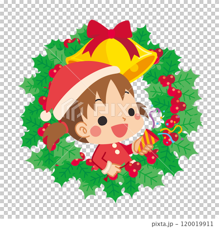 クラッカーを鳴らす可愛い小さな女の子とクリスマスリースのイラスト ベクター 白背景 クリップアート クラッカーを鳴らす可愛い小さな女の子とクリスマスリースのイラスト ベクター 白背景 クリップアート 120019911