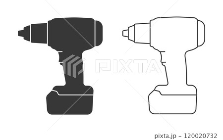 Cordless impact wrench driver icon symbol shape. Battery power screwdriver drill logo sign. Fix, tool, repair. vector illustration. Isolated on white background. Cordless impact wrench driver icon symbol shape. Battery power screwdriver drill logo sign. Fix, tool, repair. vector illustration. Isolated on white background. 120020732